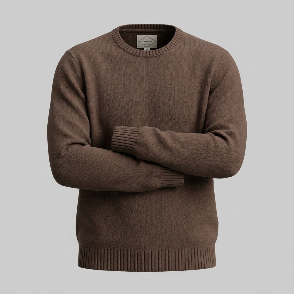 St. John's Bay Mens Large Brown Sweater Crew Neck Solid Cotton Knit
